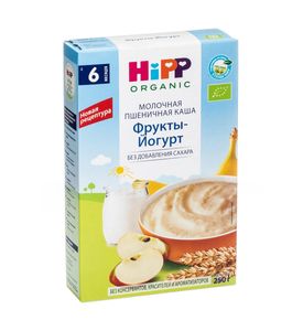 Hipp Каша молочная пшеничная с фруктами и йогуртом (250гр)