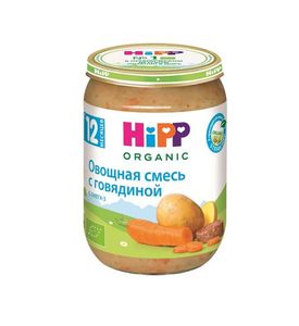 HIPP Мясное меню,Овощная смесь с говядиной,190г(с 12 мес)