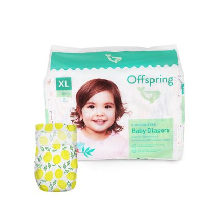 Offspring подгузники, XL 12+ кг. 30 шт. расцветка Лимоны