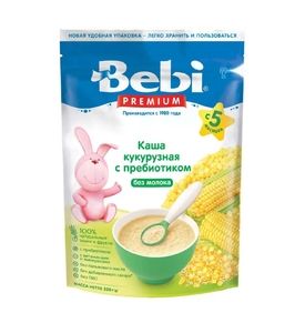 Детская каша Bebi Premium безмолочная кукурузная с пребиотиками, 200гр