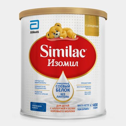 Сухая безлактозная смесь Similac Изомил на основе белков сои, 400гр