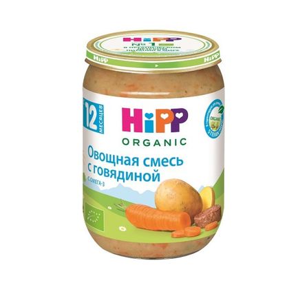 HIPP Мясное меню,Овощная смесь с говядиной,190г(с 12 мес)