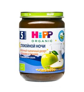 Hipp Спокойной ночи Молочный пшеничный десерт с яблоками и грушами, 190г