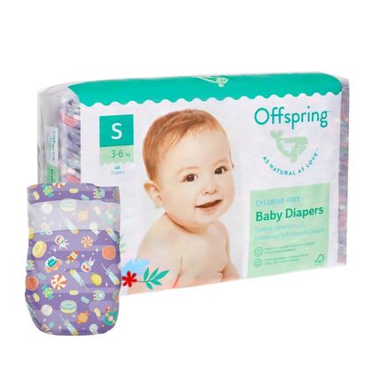 Offspring подгузники, S 3-7 кг. 48 шт. расцветка Космос