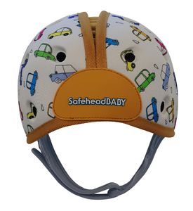 SafeheadBABY Мягкая шапка-шлем для защиты головы . Машинки цвет: белый с оранжевым
