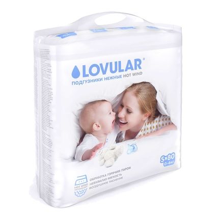 Детские подгузники LOVULAR HOT WIND S 0-6 кг, 80 шт/уп
