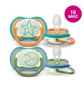 Avent Пустышка ultra air ночная 18+мес голубые 2шт SCF376/23