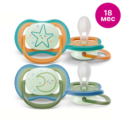 Avent Пустышка ultra air ночная 18+мес голубые 2шт SCF376/23 Avent Пустышка ultra air ночная 18+мес голубые 2шт SCF376/23