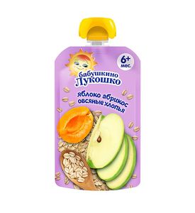 Бабушкино Лукошко. Пюре яблоко/абрикос/овсян хлопья 125г