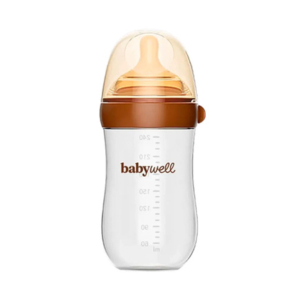 Babywell Бутылочка из стекла с нижним клапаном, коричневый 240 мл.