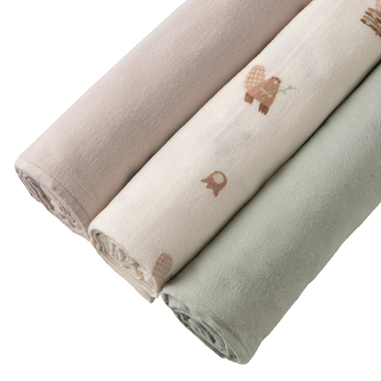 BUBA KIDS Пелёнки фланелевые , 3 шт., Бобры на хуторе/ Речная вода/Бежевый, 95х115 BKFLSW5