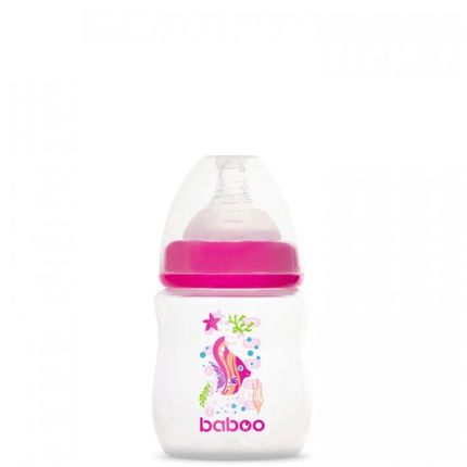 BABOO 3-113 Бутылочка с соской силиконовой (широкая) 150 мл. Sea life 0 мес+ розовая
