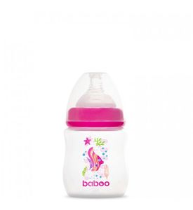 BABOO 3-113 Бутылочка с соской силиконовой (широкая) 150 мл. Sea life 0 мес+ розовая