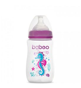 BABOO 3-114 Бутылочка с соской силиконовой (широкая) 250 мл. Sea life 3 мес+ фиолетовая