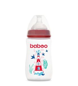 BABOO 3-116 Бутылочка с соской силиконовой (широкая) 250 мл. Marine 3+ красная