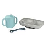 Beaba 913526 Набор посуды: тарелка, ложка, поильник COFFRET APPRENTISS SILIC BLUE