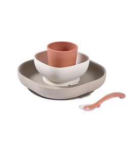 Beaba 913591 Набор посуды: 2 тарелки, стакан, ложка, силикон. TERRACOTTA COFFRET REPAS SILIC TERRACO