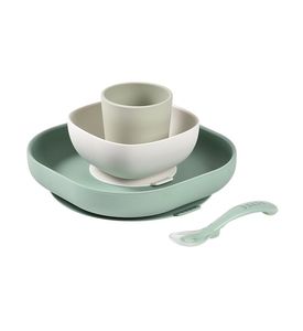 Beaba 913592 Набор посуды: 2 тарелки, стакан, ложка, силикон. VERT SAUGE COFFRET REPAS SILIC VERT SA