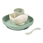 Beaba 913603 Набор посуды: 2 тарелки, стакан, ложка, силикон. VERT SAUGE COFFRET REPAS SILIC VERT SA