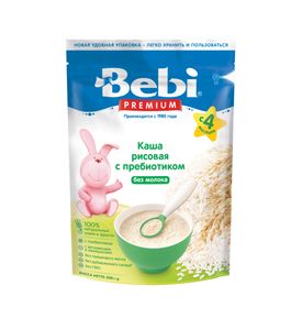 Детская каша Bebi Premium безмолочная рисовая с пребиотиками, 200гр