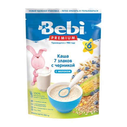BEBI Каша молочная 7 злаков с черникой, 200 г