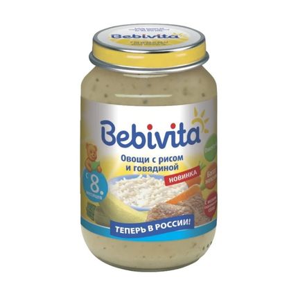 Bebivita 1882RU Овощи с рисом и говядиной,190 гр.