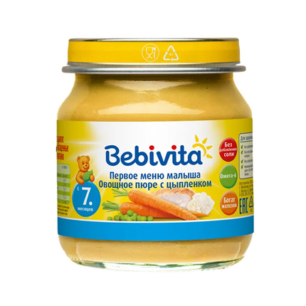 Bebivita Первое меню мылаша. Овощное пюре с цыплёнком 100 гр. 1883RU Bebivita Первое меню мылаша. Овощное пюре с цыплёнком 100 гр. 1883RU
