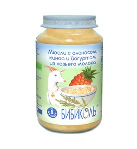 Бибиколь Пюре органическое "Мюсли с ананасом, киноа и йогуртом из козьего молока", 190 г