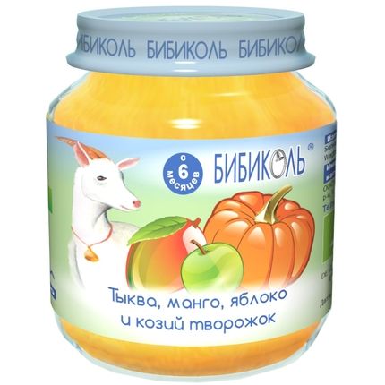 Бибиколь Органическое фруктово-молочное пюре "Тыква,манго,яблоко и коз. творожок" с 6 мес. 125г.