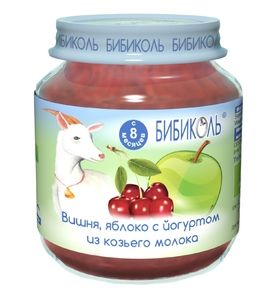 Бибиколь Органическое фруктово-молочное пюре "Вишня,яблоко,йогурт из коз молока" с 8 мес. 125г.
