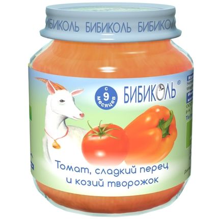 Бибиколь Органическое овоще-молочное пюре "Томат,сладкий перец и козий творожок" с 9мес.125г.