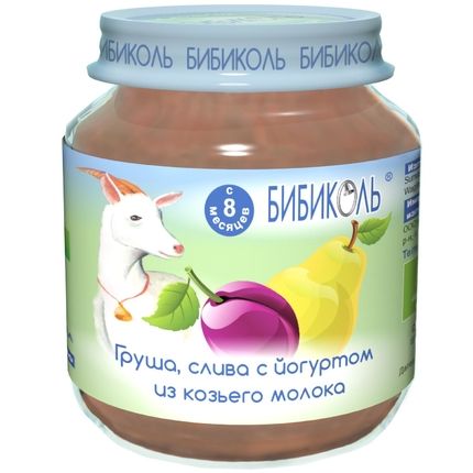 Бибиколь Органическое фруктово-молочное пюре "Груша,слива,йогурт из коз молока" с 8 мес. 125г.