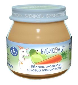 Бибиколь Органическое фруктово-молочное пюре "Яблоко,морковь и козий творожок" с 6 мес. 80г.