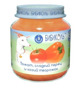Бибиколь Органическое овоще-молочное пюре "Томат,сладкий перец и козий творожок" с 9мес.125г.