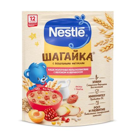 NESTLE Шагайка мультизлаковая с фигурками из пшеницы яблоко-манго-гранат 190г