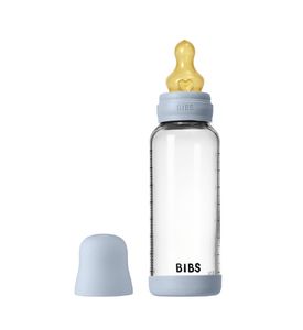 BIBS - Baby Blue Стеклянная бутылочка с латексной соской, средний поток 240 мл 5020231