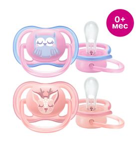 Philips Avent SCF085/02 Пустышка силиконовая Ultra Air декор Сова/Олень, 0-6 мес, (2 шт.), для девочек