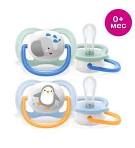 Philips Avent SCF080/05 Пустышка ultra air Lime, Слон/Пингвин, 0-6 мес, 2 шт, для мальчиков