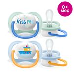 Philips Avent SCF080/13 Пустышка силиконовая Ultra Air декор Kiss me/Кораблик, 0-6 мес, (уп. 2 шт.), для мальчиков