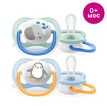 Philips Avent SCF080/05 Пустышка ultra air Lime, Слон/Пингвин, 0-6 мес, 2 шт, для мальчиков