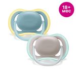 Avent Philips Пустышка силиконовая Ultra Air декор, серая/синяя, 18 мес+ (уп. 2 шт.)  SCF349/01