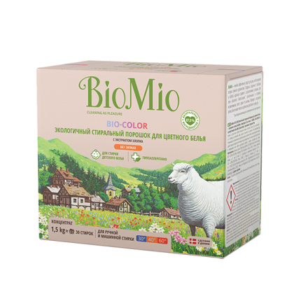 BioMio Стиральный порошок д/цветного белья с экстрактом ХЛОПКА без запаха  BIO-COLOR 1,5 кг