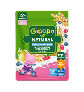 GIPOPO Каша пауч молочная Мультизлаковая кусочки  яблоко, малина, черника 200г