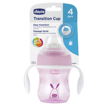 CHICCO Чашка-поильник Transition Cup (силиконовый носик), 1 шт.,4мес+, 200 мл., цвет розовый