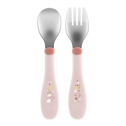 CHICCO Набор столовых приборов Metal Cutlery 18м+ (ложка, вилка), розовый