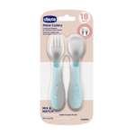 CHICCO Набор столовых приборов Metal Cutlery 18м+ (ложка, вилка), голубой