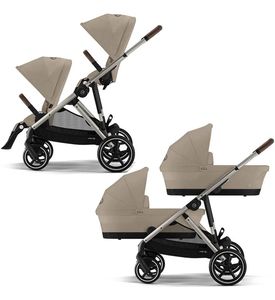 Детская коляска для двойни 2 в 1 Cybex Gazelle S TPE Almond Beige с корзиной и дождевиком