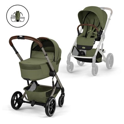 Детская коляска Cybex Balios S Lux TPE 2 в 1 Moss Green, спальный блок Fold Cot и дождевик