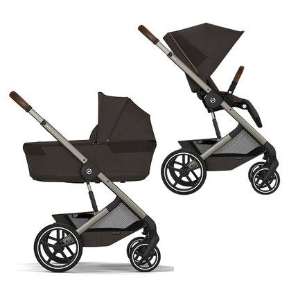 Детская коляска Cybex Balios S Lux TPE 2 в 1 Chocolate Brown, спальный блок Fold Cot и дождевик