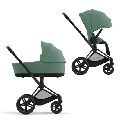 Детская коляска Cybex Priam IV Matt Black 2 в 1 со спальным блоком Leaf Green